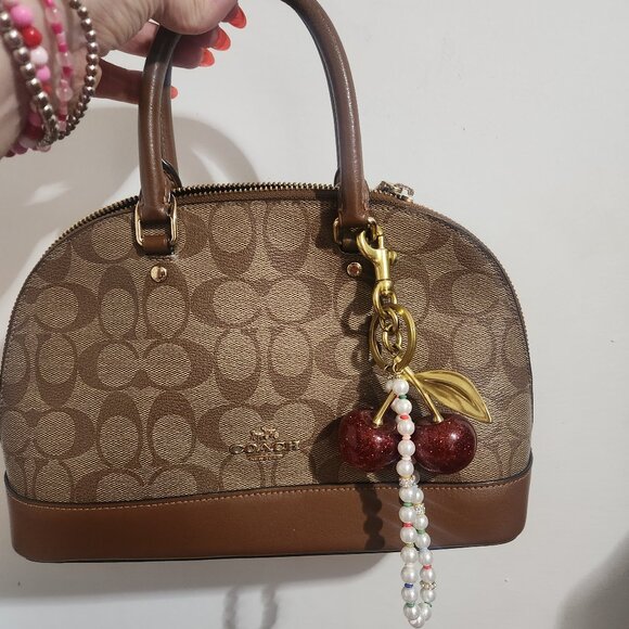 Coach Brown Mini Bag with Cherry Charm - Picture 1 of 4
